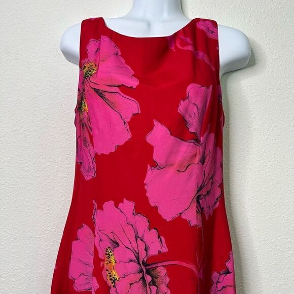 J Peterman Red Floral V Neck Sleeveless Midi Dress Women’s Size 4 - Picture 2 of 15